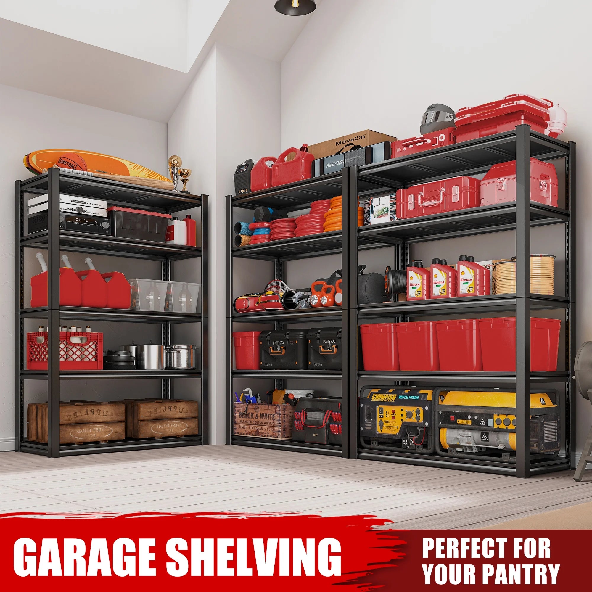 72"H 5-Shelf Heavy Duty Garage Shelving Unit, 2000Lbs Capacity, Black G62728