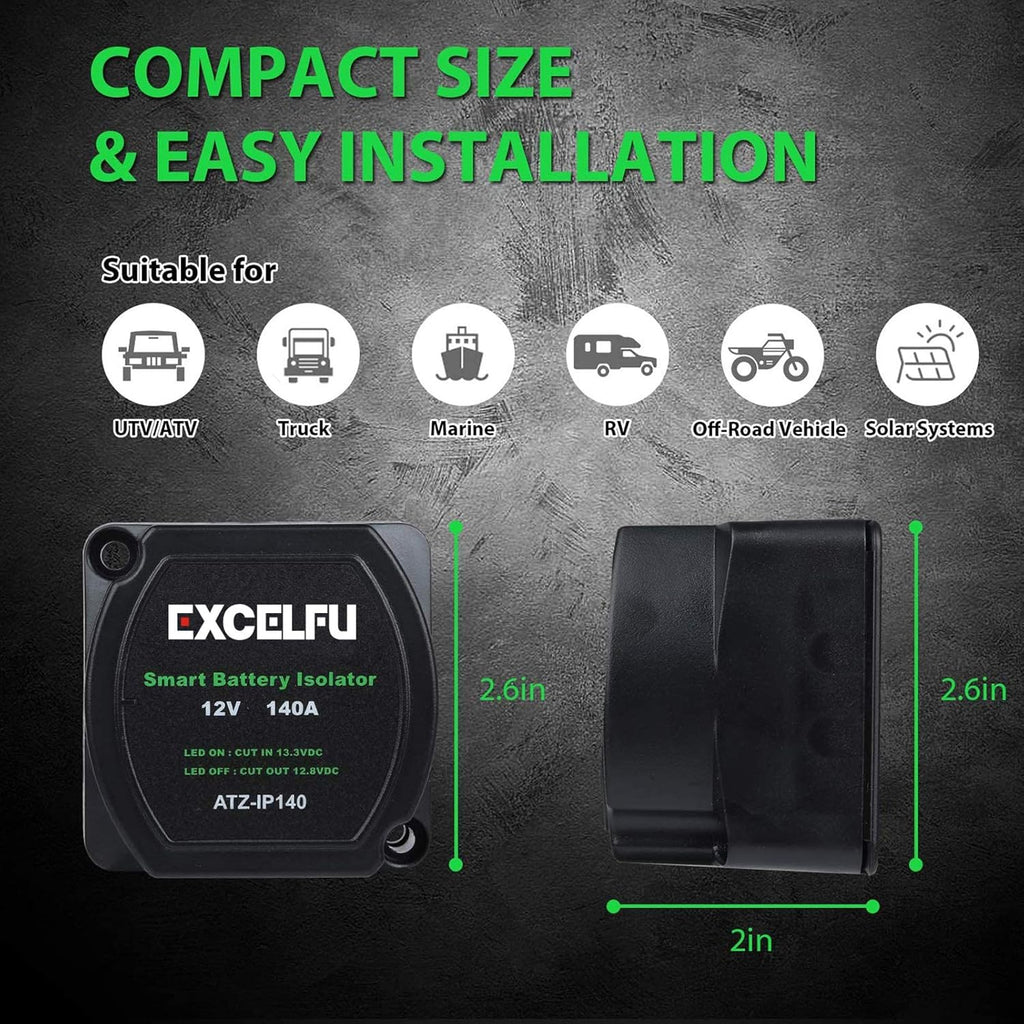 EXCELFU Dual Battery Isolator Kit 12V 140 Amp for UTV, Marine, Truck, RV C34523