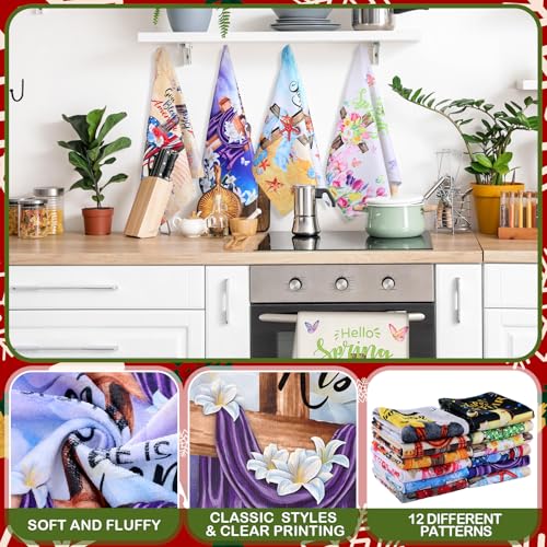 12 Pcs Seasonal Kitchen Towels Set Gnome Style Bright Color K6356