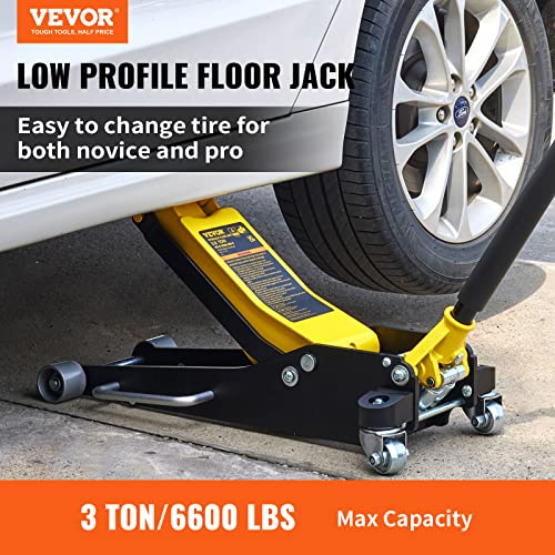 VEVOR 3 Ton Low Profile Aluminum Steel Racing Floor Jack with Dual Pistons Quick Lift Pump T8371
