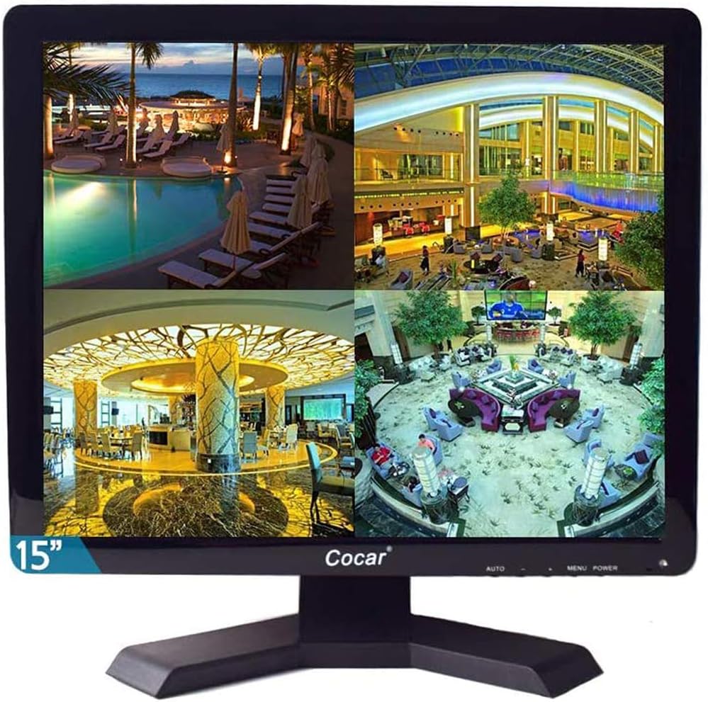 Cocar 15 inch CCTV Security Monitor with BNC VGA HDMI AV Built-in Speaker 4:3 HD Display LCD Screen Display with USB Media Player for Home Surveillance Camera STB PC