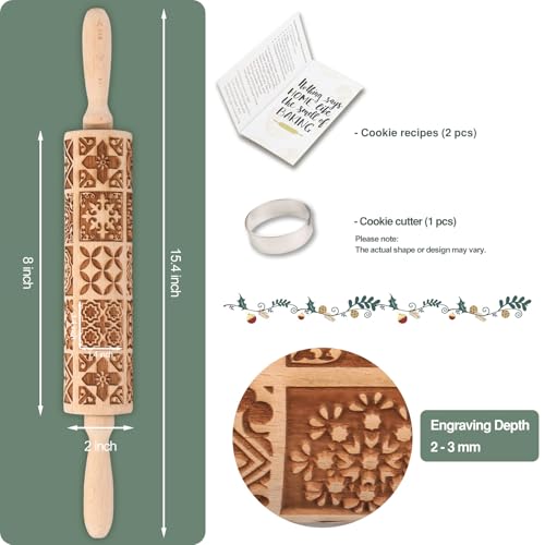 Floral Vine Embossed Wooden Rolling Pin for Baking M158973