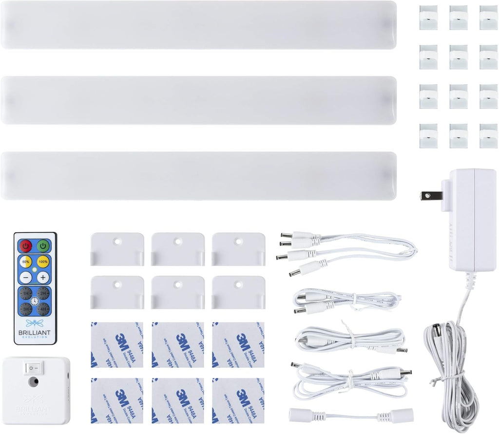 Brilliant Evolution Wired LED Under Cabinet Light Kit with Remote Control (3 Bars), LED Bar Light, Kitchen Under Cabinet Lighting, Stick On Lights, 3000K Warm White Glow Pack of 2