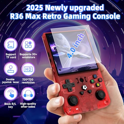 R36MAX Retro Handheld Gaming Console with 18000+ Games, 64GB TF Card, Transparent Gray Q5714