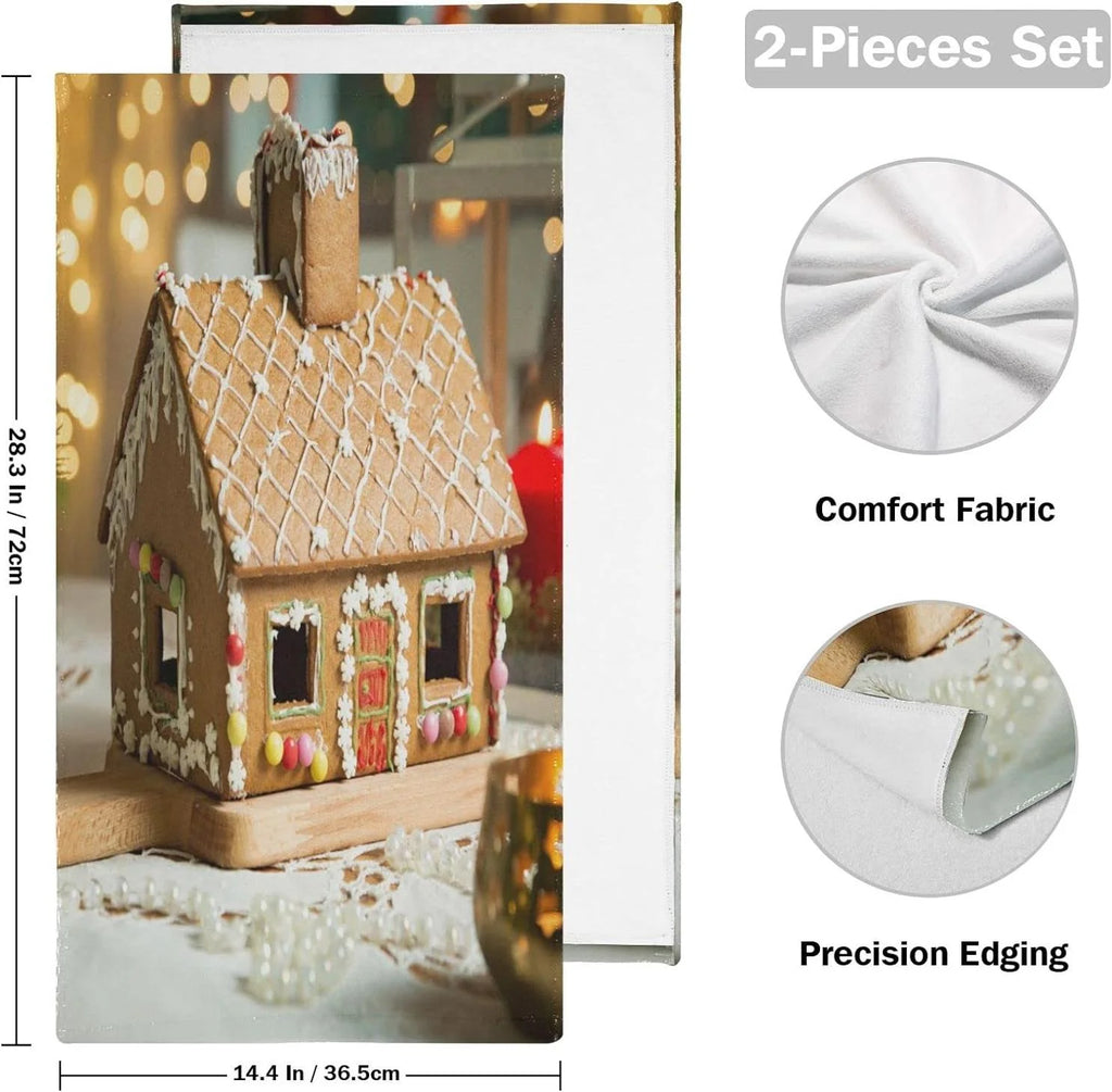 Gingerbread House Hand Towels 2 Pack, Christmas Kitchen Towel, Ultra Soft Absorbent, 28x15in F8924