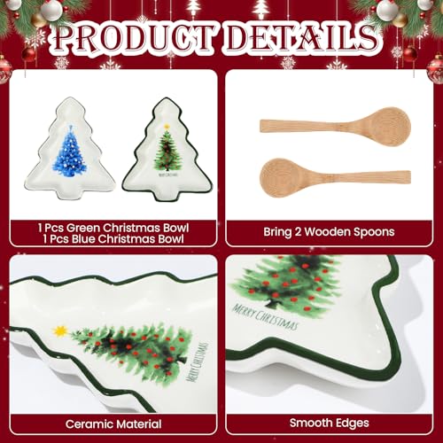 2 Pcs Ceramic Christmas Serving Platters with Wooden Spoon F941