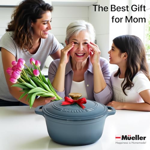 Mueller 6qt Enameled Cast Iron Dutch Oven with Lid, Oven-Safe to 500°F, White N219