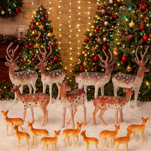 Soaoo 60 Pcs Mini Plastic Deer Figurines Cake Toppers Woodland Christmas Decorations J21625