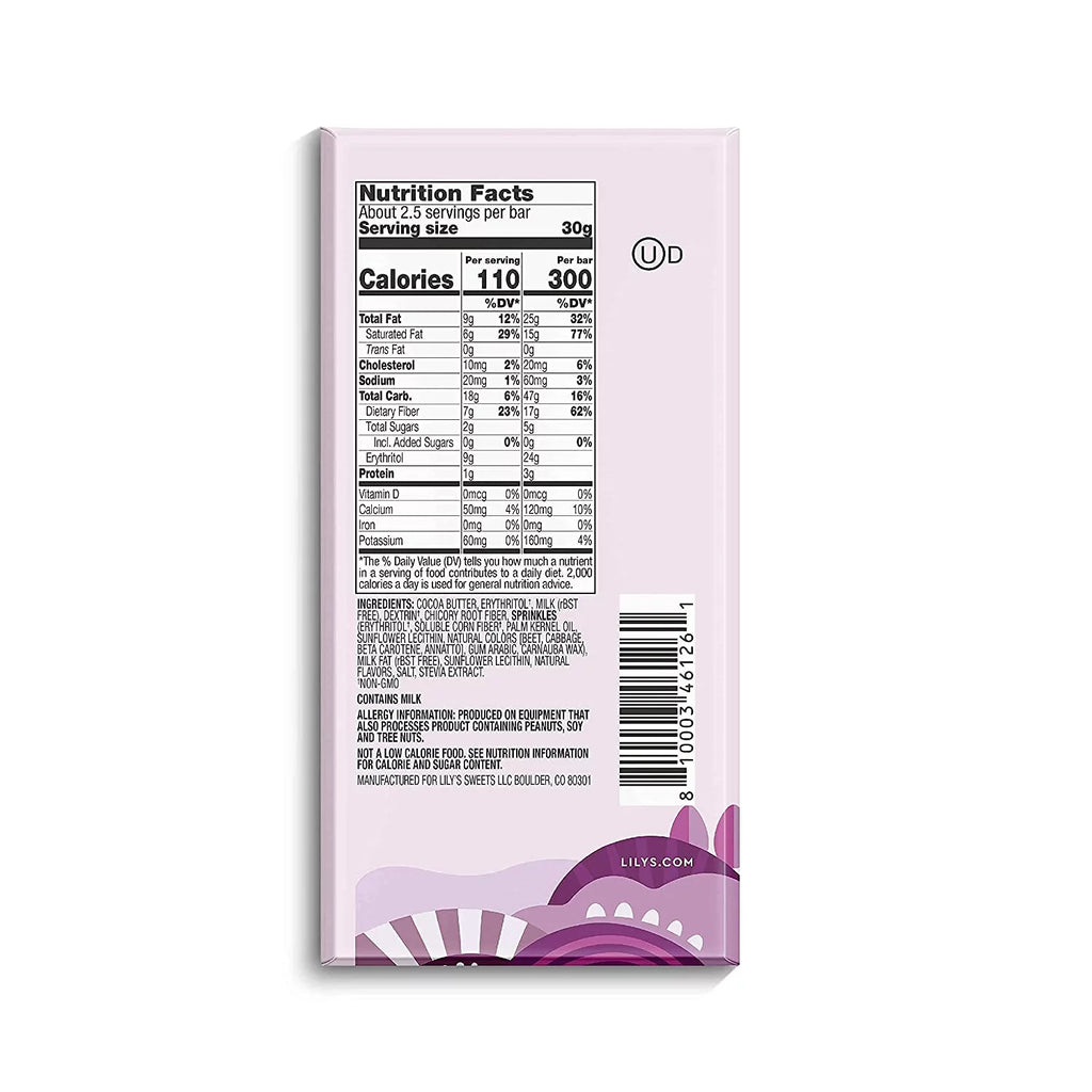 Lily's Sweets Birthday Cake White Chocolate Style Bar, Keto Friendly, Gluten-Free, 4pc S452545