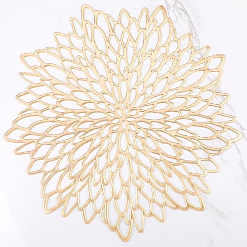 Gold Metallic Vinyl Flower Placemats Set of 6 for Dining Table I961330