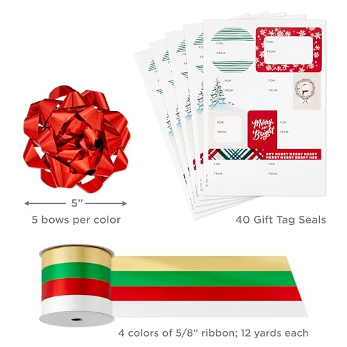 Hallmark Red Green Gold Christmas Wrapping Paper Set with Bows, Ribbon & Gift Tags C86717