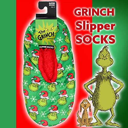 Bioworld Dr. Seuss Grinch Slipper Socks with No-Slip Sole X3437