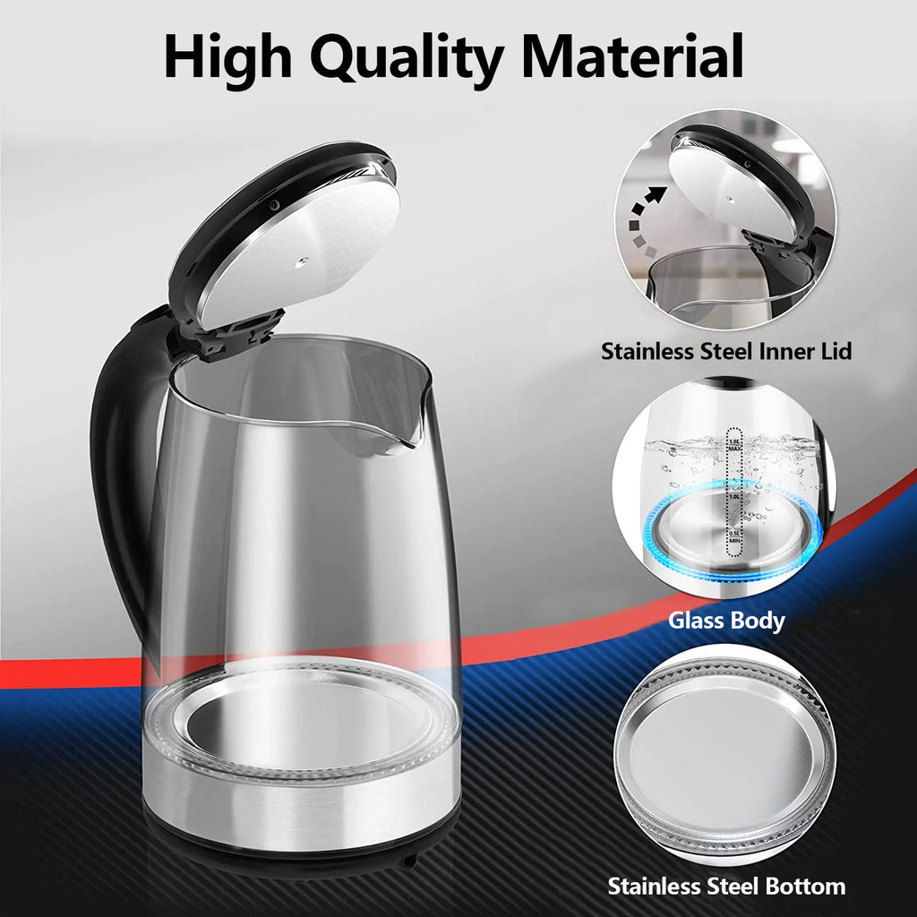 Electric Kettle 1.8L Glass and Steel with Auto Shut-Off N757895