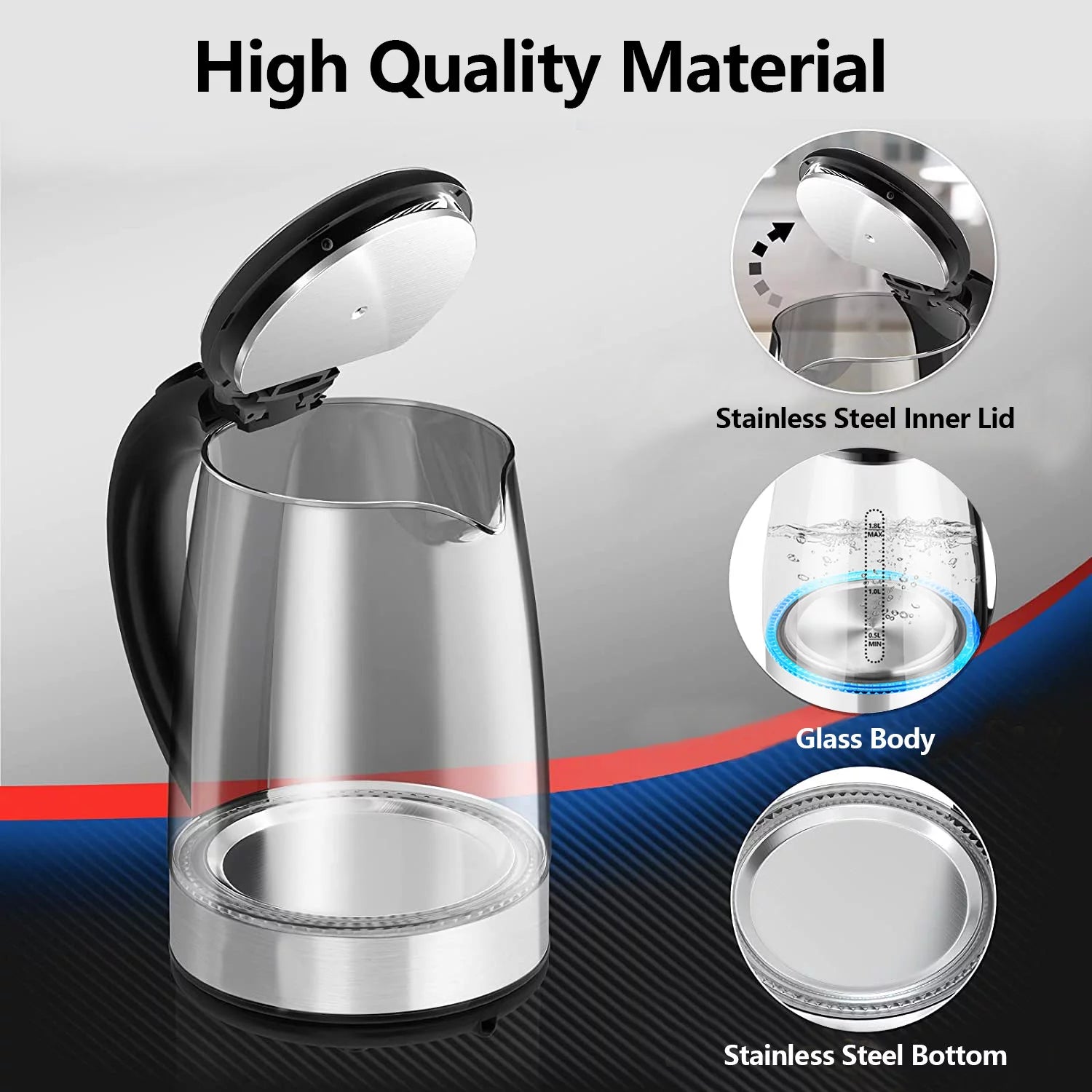 Electric Kettle 1.8L Glass and Steel with Auto Shut-Off N757895