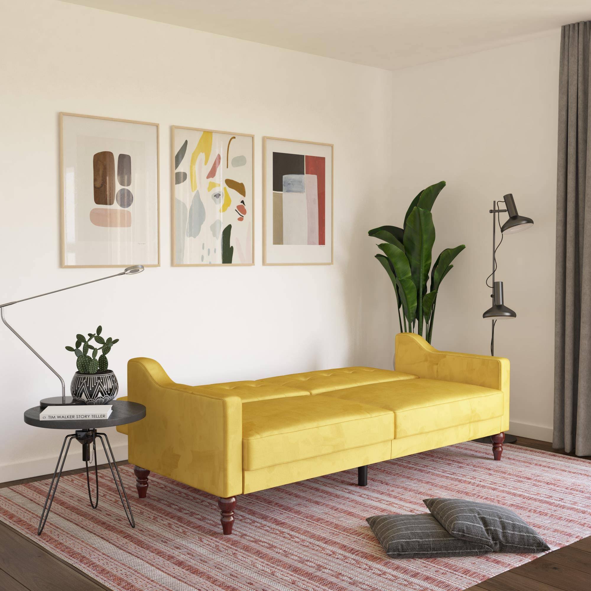 Novogratz Beatrice Coil Futon Convertible Sofa Bed Couch - Mustard E9732