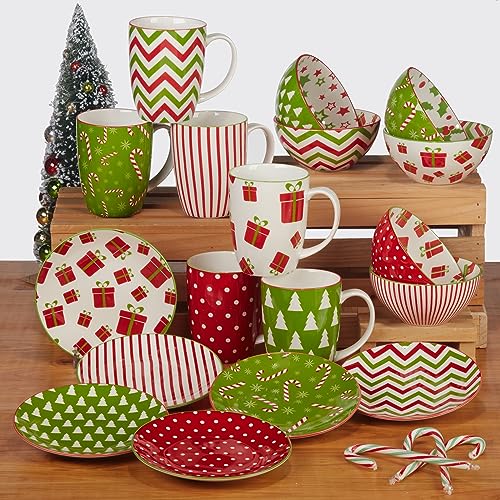Holiday Fun Porcelain Mugs – Set of 6 Assorted 14 oz Cups with Christmas Designs F216