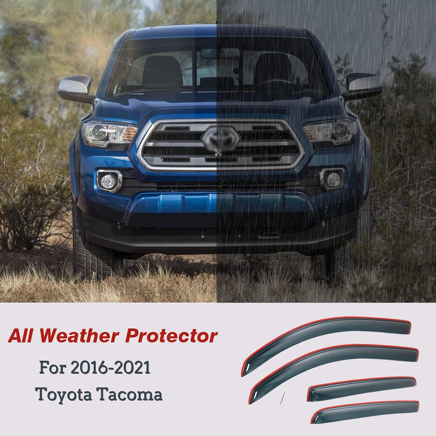 In-Channel Rain Guards for 2016-2022 Tacoma Double Cab, Side Window Deflectors, Pack of 2 I576