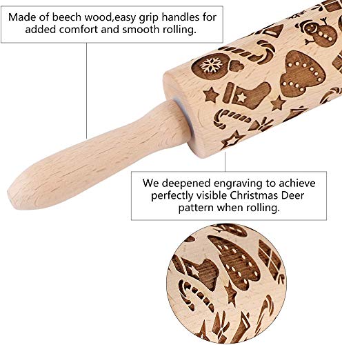 Christmas Wooden Reindeer Embossing Rolling Pin for Baking L5839