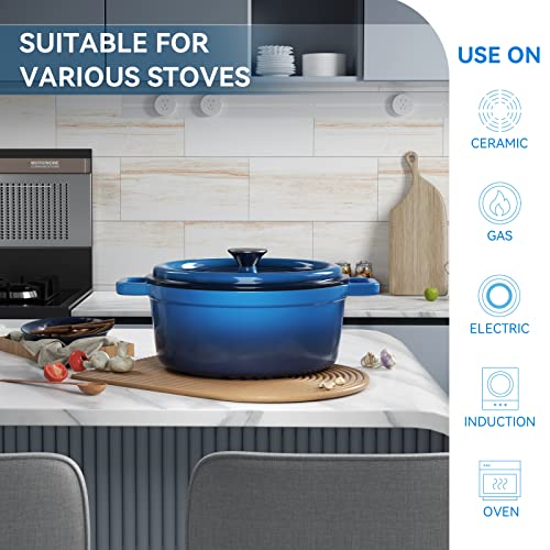 Miereirl 6 Quart Enameled Cast Iron Dutch Oven with Lid, Dark Blue P867