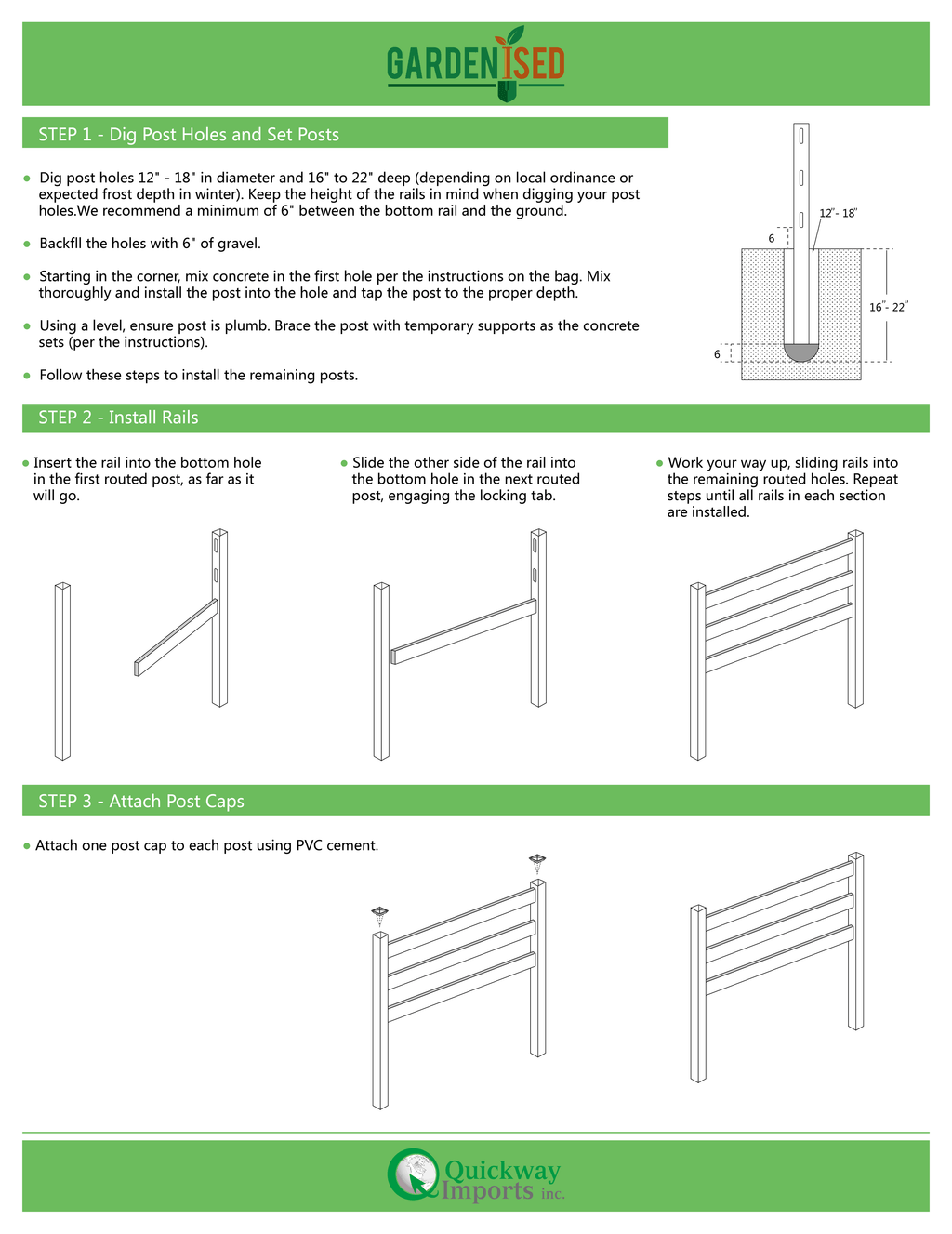 Gardenised Pack of 2 3-Rail Line Posts with Cap Outdoor Vinyl Fence V98801