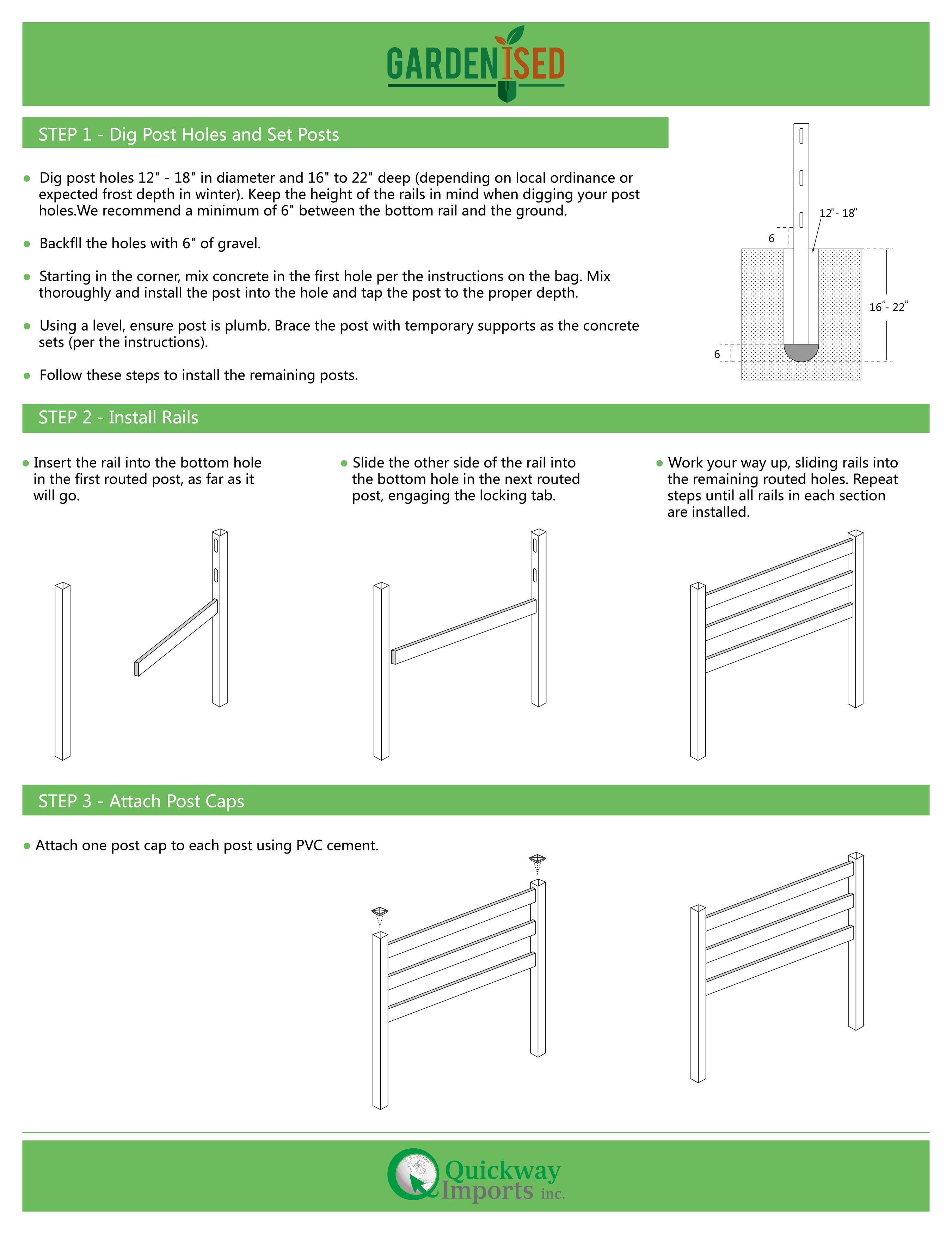 Gardenised Pack of 2 3-Rail Line Posts with Cap Outdoor Vinyl Fence V98801