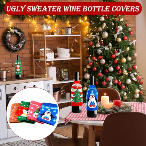 18 Pcs Christmas Knit Sweater Bottle Covers for Cans Soda Beverages F448324