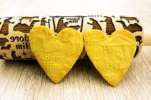 Embossing Rolling Pin with Christmas Symbols for Gingerbread Cookies W48955