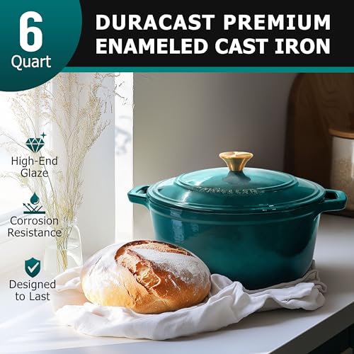 Mueller 6qt Enameled Cast Iron Dutch Oven with Lid, Oven-Safe to 500°F, White N219