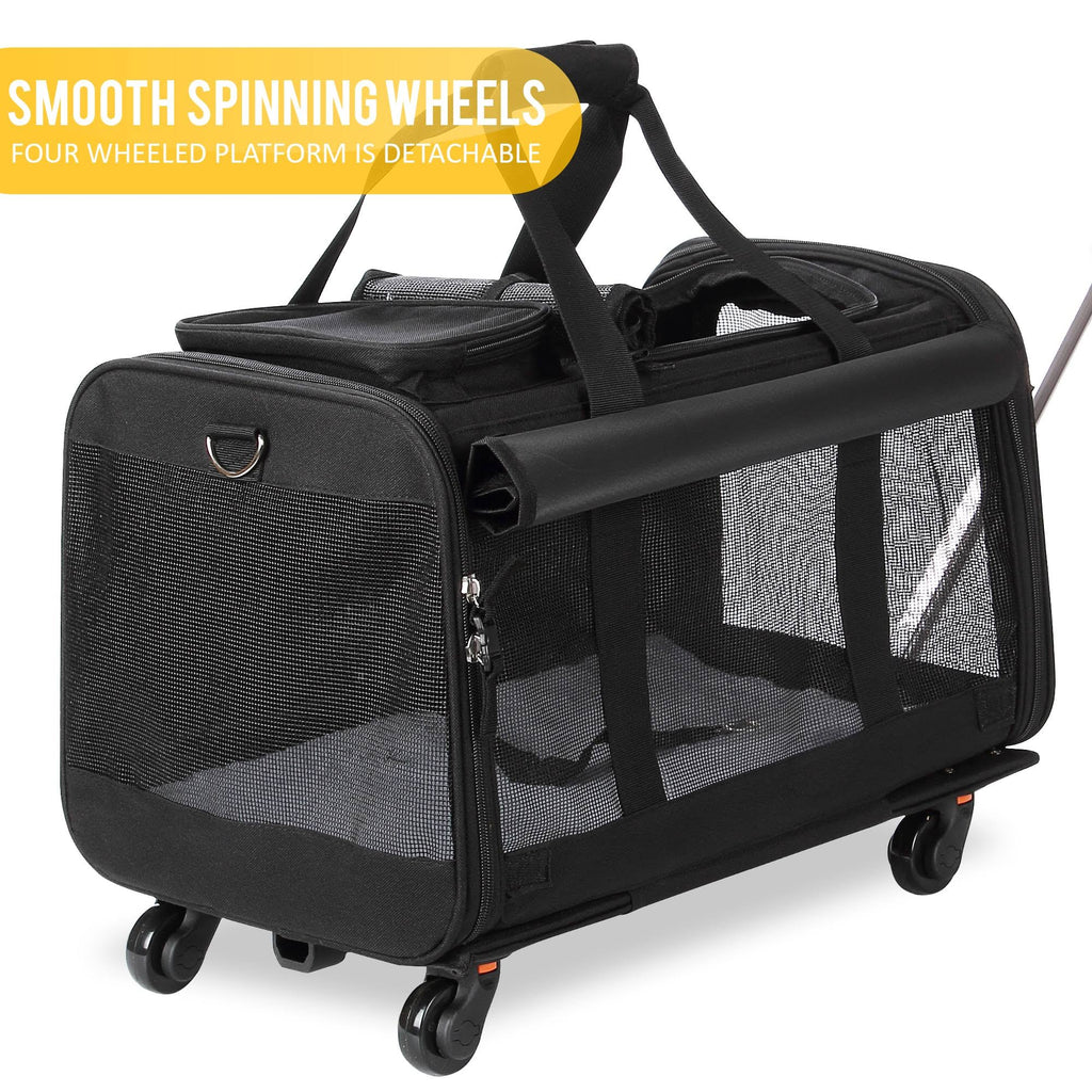 Kopeks Pet Carrier with Detachable Wheels for Small and Medium Dogs & Cats - Black K4459
