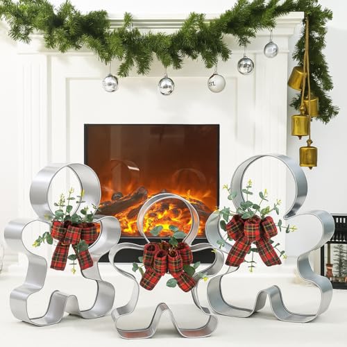 Tandefio Set of 3 Oversized Silver Gingerbread Men Cookie Cutters for Christmas Decor I1813