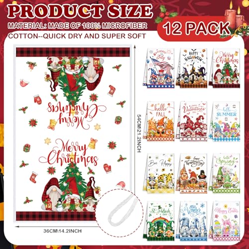 12 Pcs Seasonal Kitchen Towels Set Gnome Style Bright Color K6356