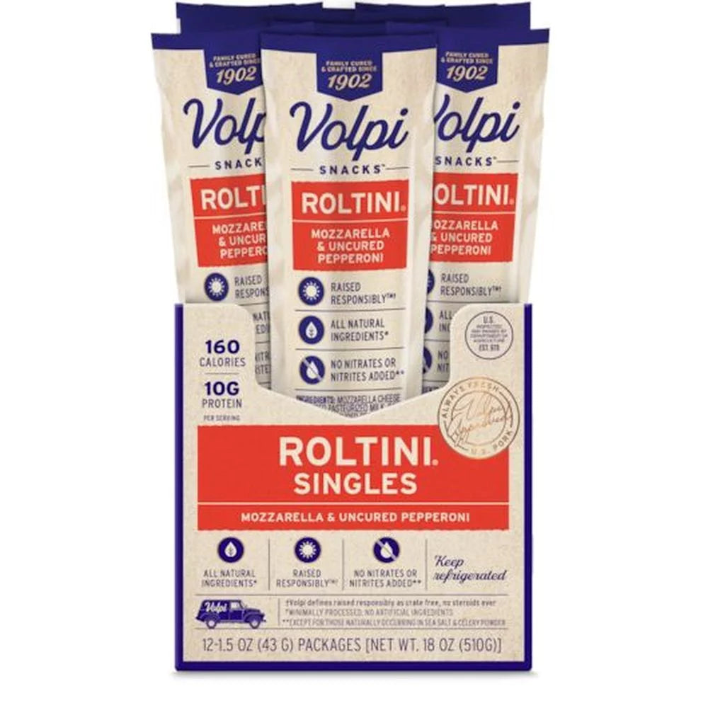 Volpi Roltini Singles with Pepperoni Pork - Display Ready Carton, 0.8 Ounce -- 24 per Case.