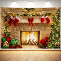 7x5ft Christmas Fireplace Backdrop for Photography Party Decor B101449