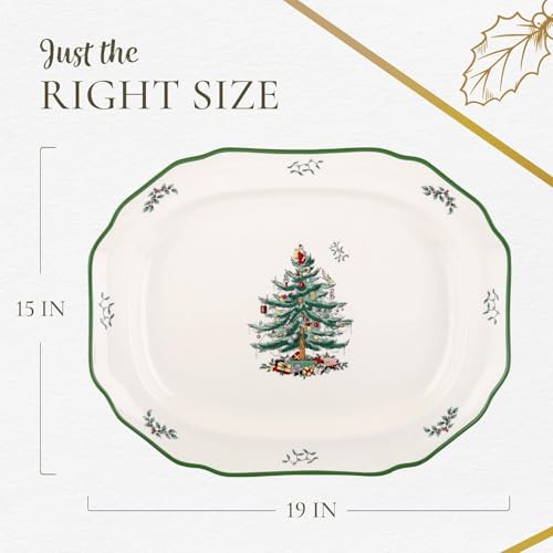 Spode Christmas Tree Sculpted Octagonal Platter, 14-Inch Holiday Serving Dishwasher & Microwave Safe Q207241