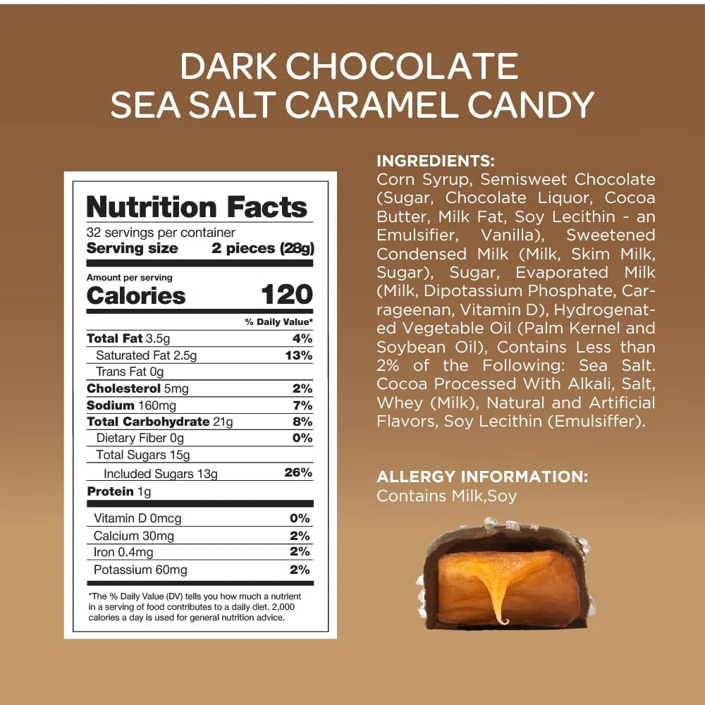 Funtasty Dark Chocolate Sea Salt Caramel Squares Candy, 2-Pound Pack Z77866