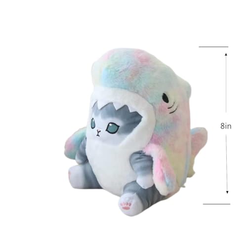 8'' Shark Cat Plush Toy Stuffed Animal Doll Grey Blue Gold N7855