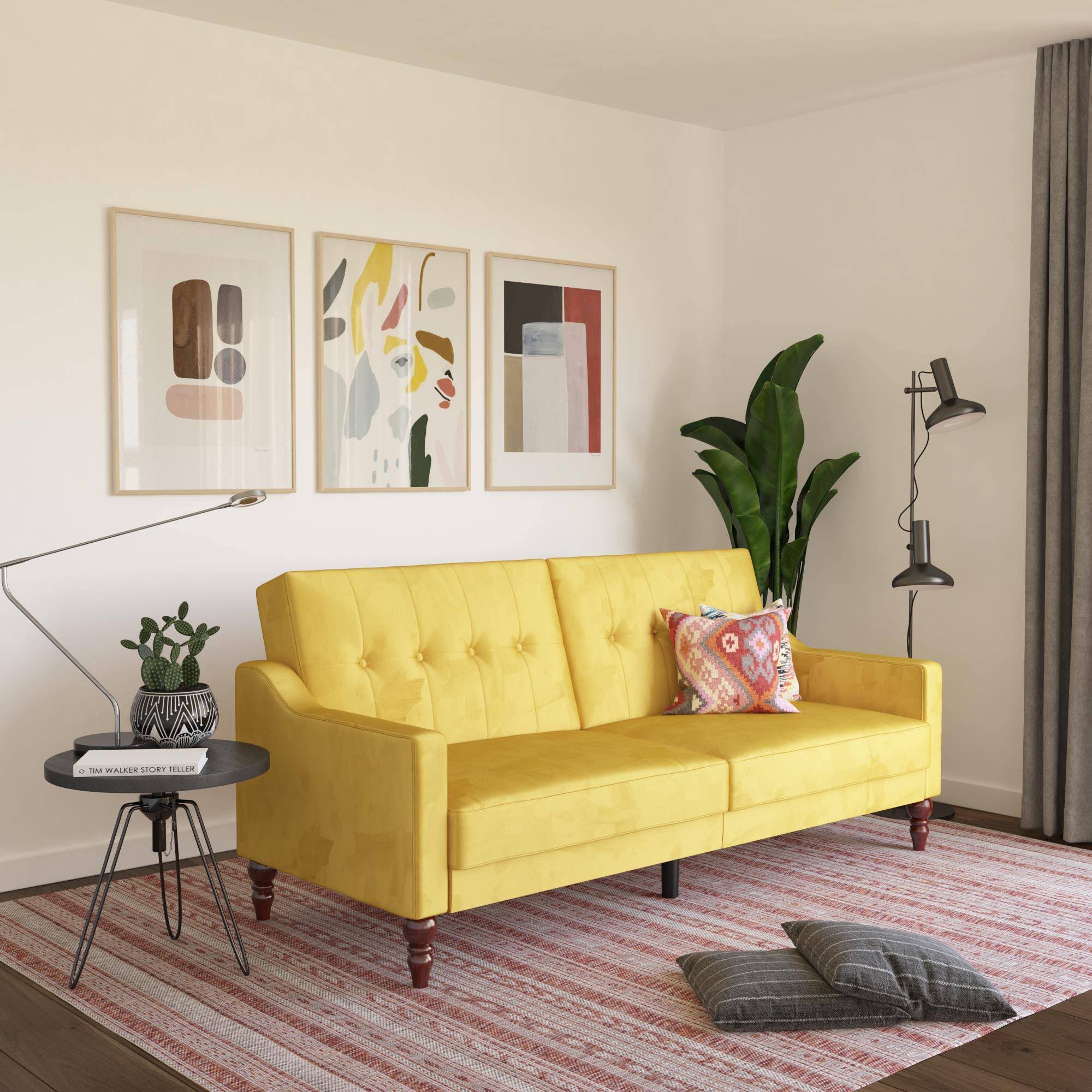 Novogratz Beatrice Coil Futon Convertible Sofa Bed Couch - Mustard E9732