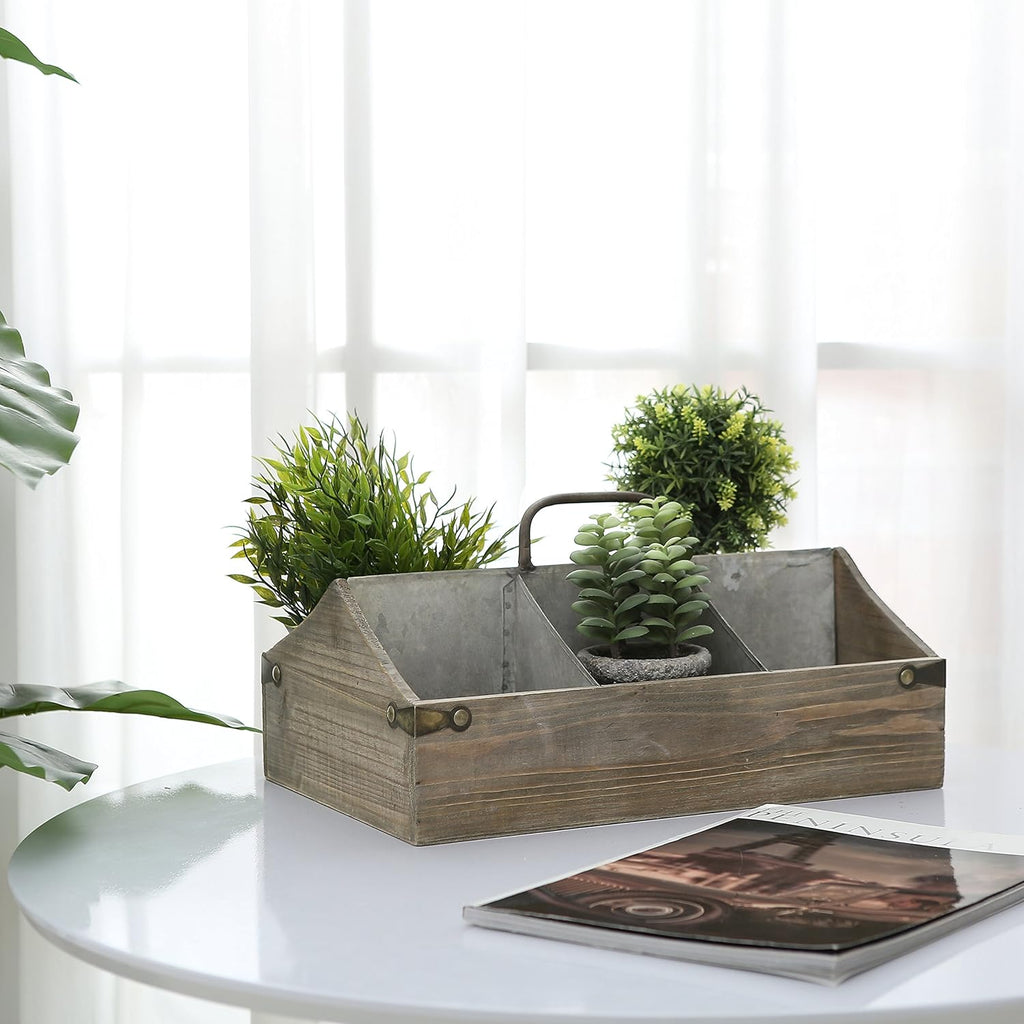 MyGift Vintage Wood Organizer Caddy with Metal Dividers, Pack of 2 C40934