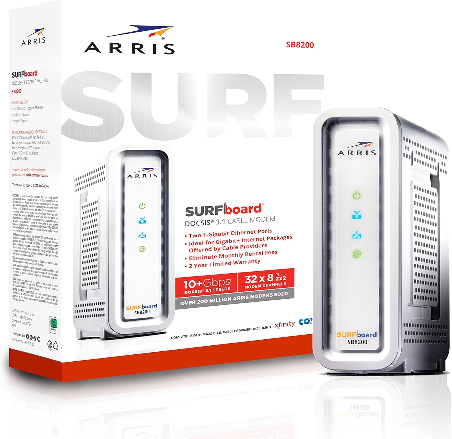 ARRIS SURFboard SB8200 DOCSIS 3.1 Gigabit Cable Modem | Approved for Cox, Xfinity, Spectrum & others | White , Max Internet Speed Plan 1000 Mbps
