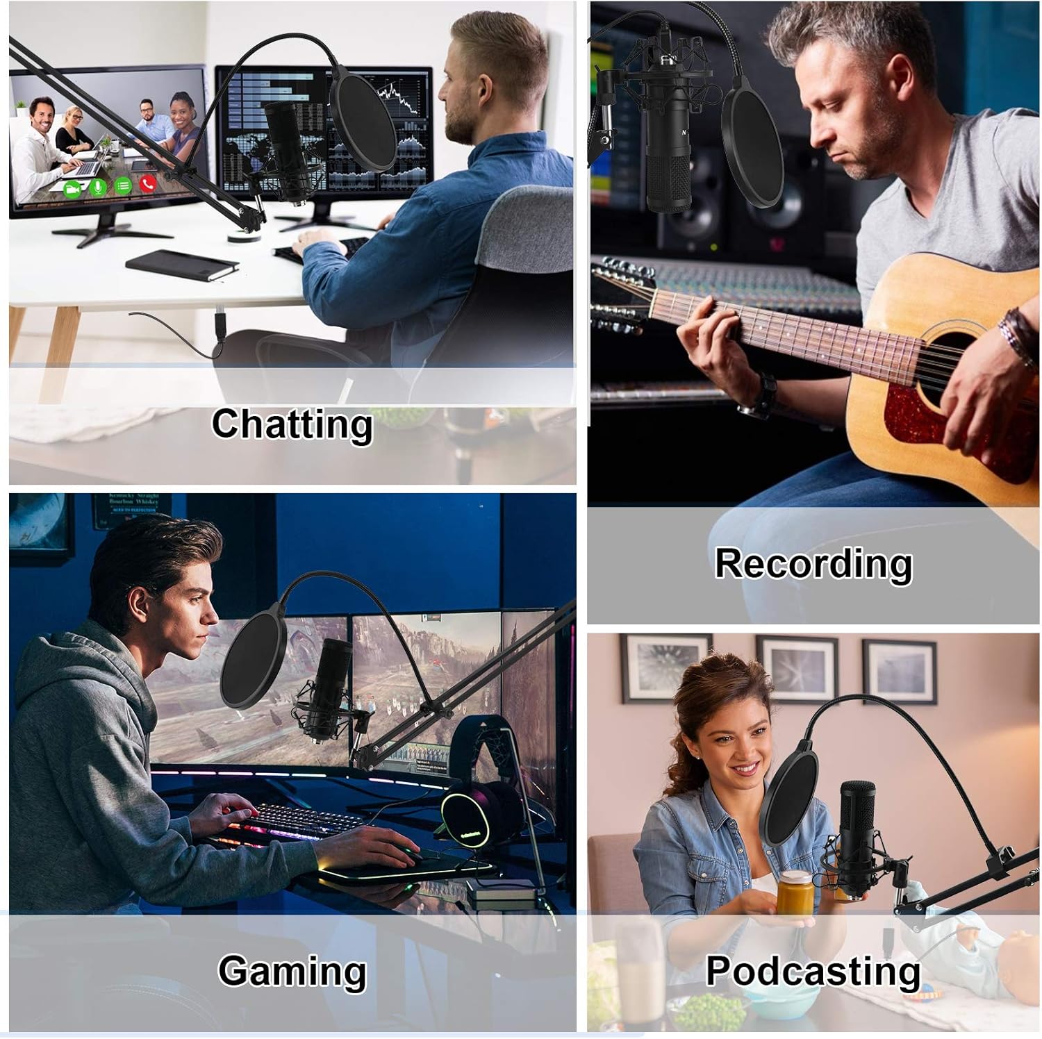 EPTISON USB Microphone Kit with Boom Arm, Podcast Condenser Mic, 2 Pack T30778