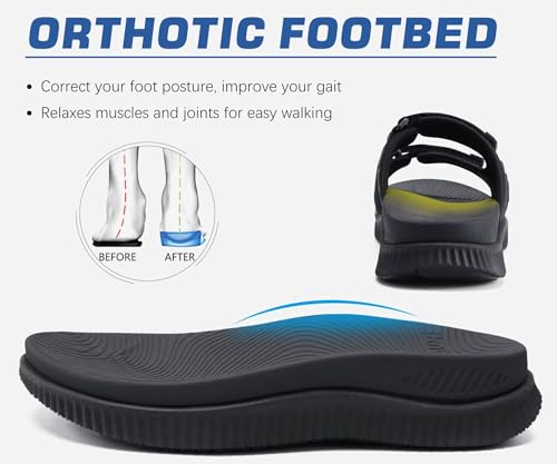 KuaiLu Men's Orthotic Sandals Athletic Recovery Slides with Arch Support Q91398