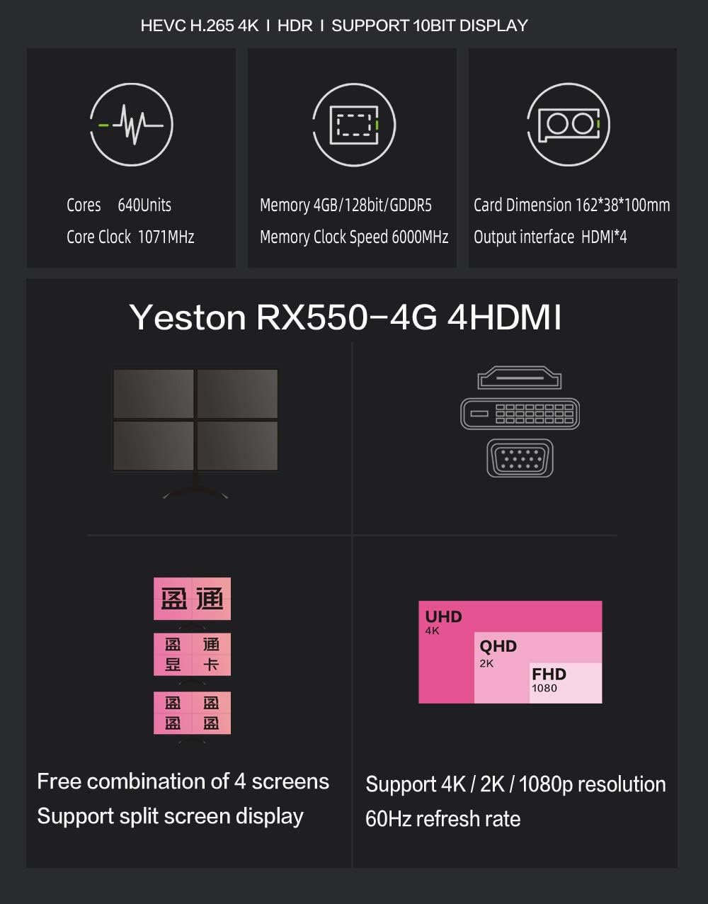 Yeston Radeon RX 550 4GB GDDR5 Graphics Card N2795