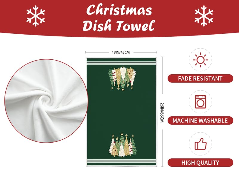 Merry Christmas Kitchen Towels Set of 2, Red Xmas Tree Design C1385