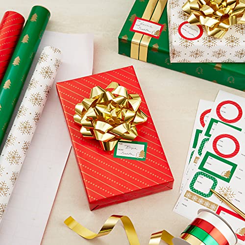 Hallmark Red Green Gold Christmas Wrapping Paper Set with Bows, Ribbon & Gift Tags C86717