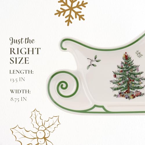 Spode Christmas Tree Sculpted Octagonal Platter, 14-Inch Holiday Serving Dishwasher & Microwave Safe Q207241