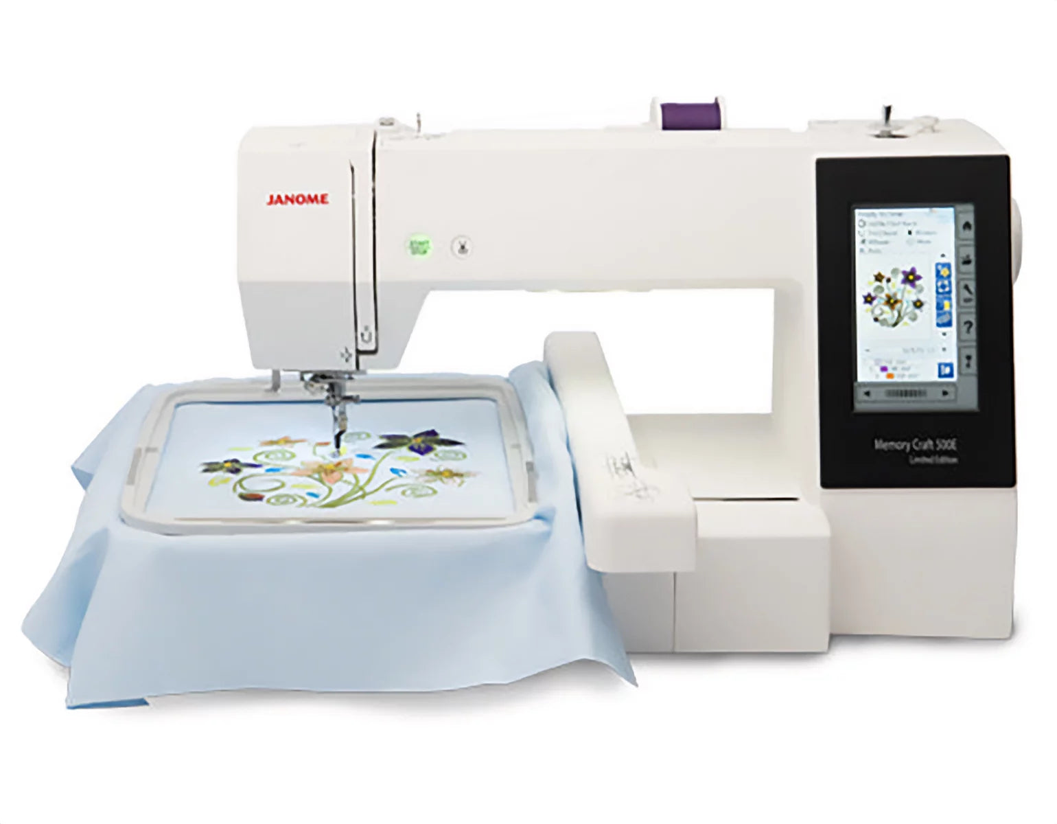 Janome Memory Craft 500E Limited Edition Computerized Embroidery Machine with Hat Hoop E6593