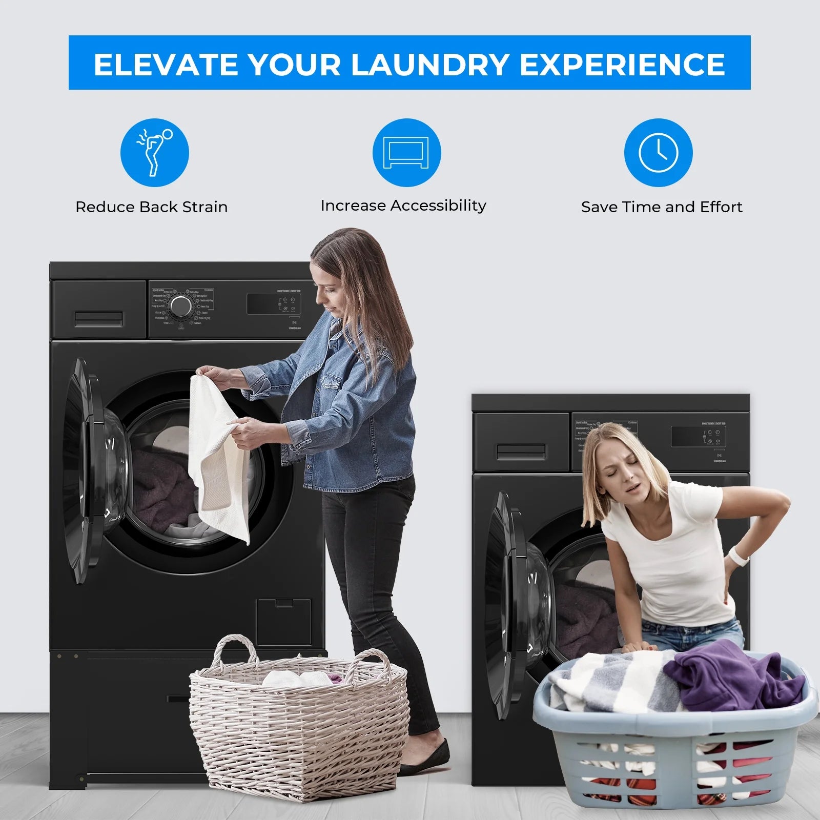 2 Pack Inlife Laundry Pedestals 28"x29" Stainless Steel Black V968