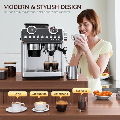 Espresso Machine with Grinder, 20 Bar, Stainless Steel R83369
