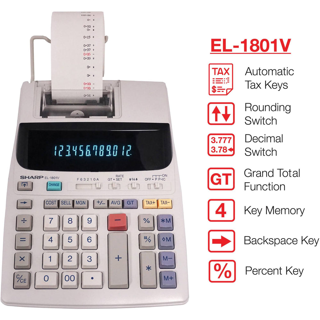 Sharp EL-1801V 12 Digit Printing Calculator D4881