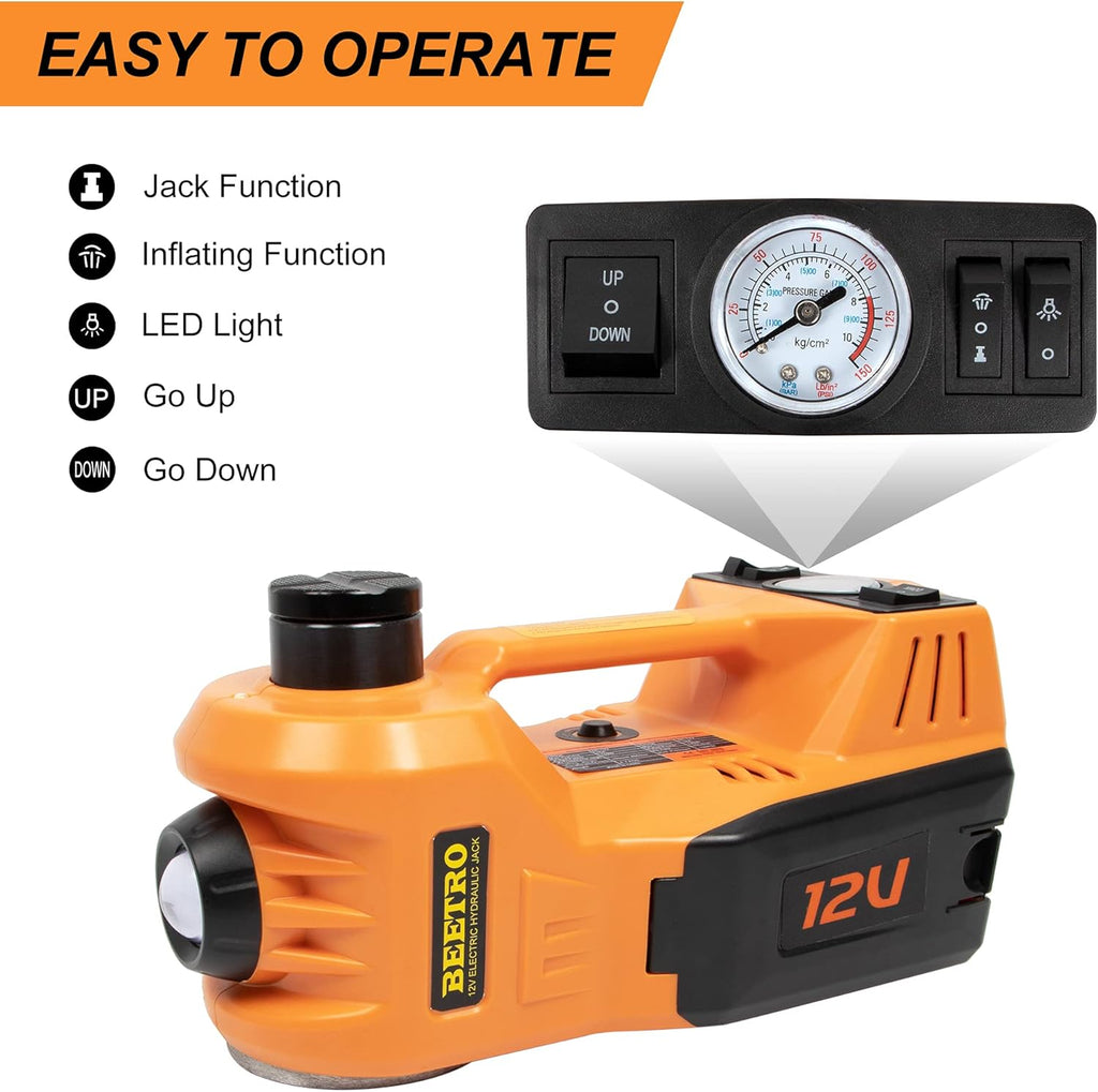 BEETRO 3 in 1 Electric Hydraulic Car Jack with Tire Inflator, 5T, 12V Y12741